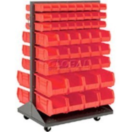 GLOBAL EQUIPMENT Mobile Double Sided Floor Rack - 100 Red Stacking Bins 36 x 55 603392RD